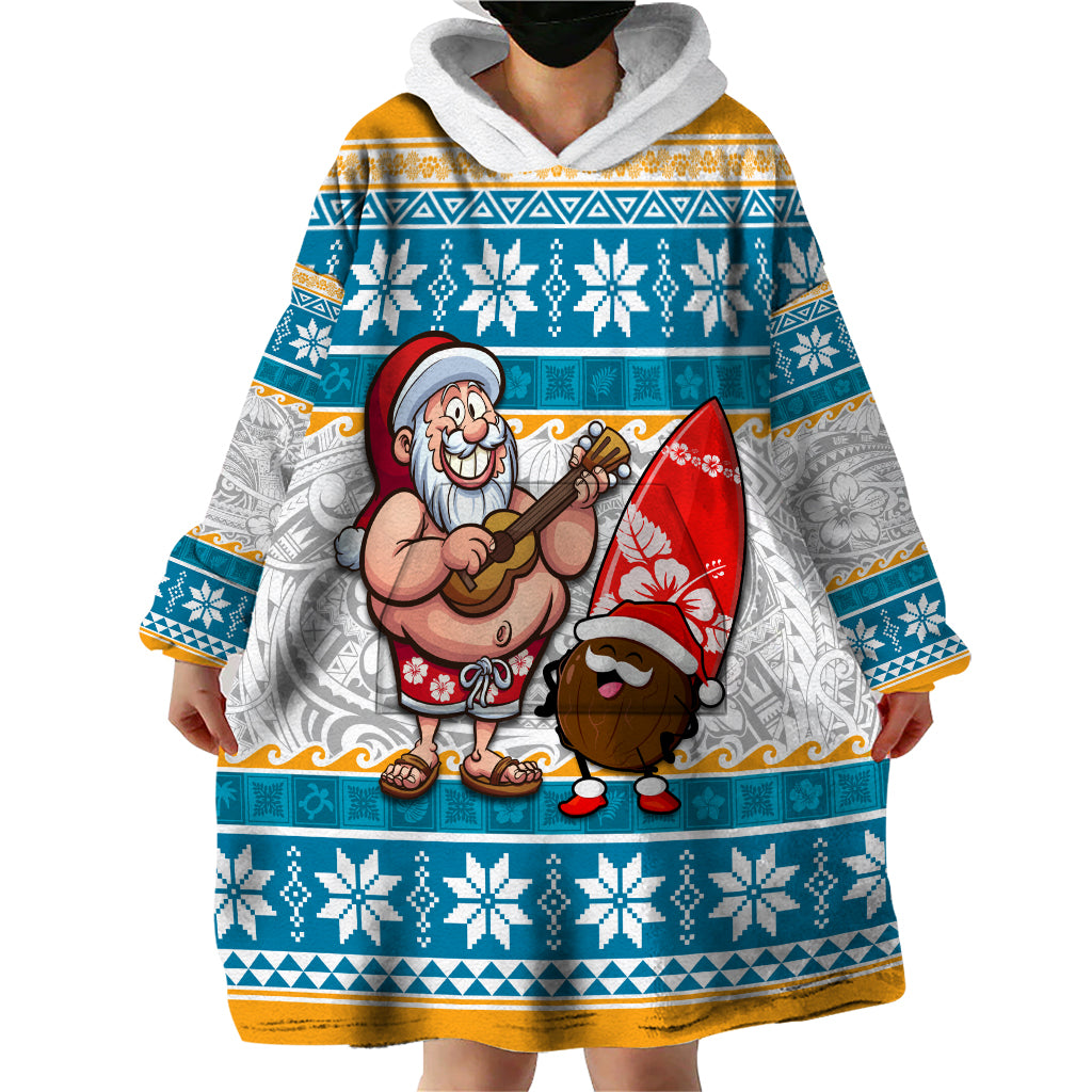 Hawaii Mele Kalikimaka Wearable Blanket Hoodie Funny Santa and Coconut Mix Kakau Pattern LT03 - Polynesian Pride