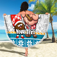 Custom Hawaii Mele Kalikimaka Beach Blanket Funny Santa and Coconut Mix Kakau Pattern LT03 - Polynesian Pride