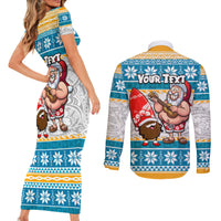 Custom Hawaii Mele Kalikimaka Couples Matching Short Sleeve Bodycon Dress and Long Sleeve Button Shirt Funny Santa and Coconut Mix Kakau Pattern LT03 - Polynesian Pride