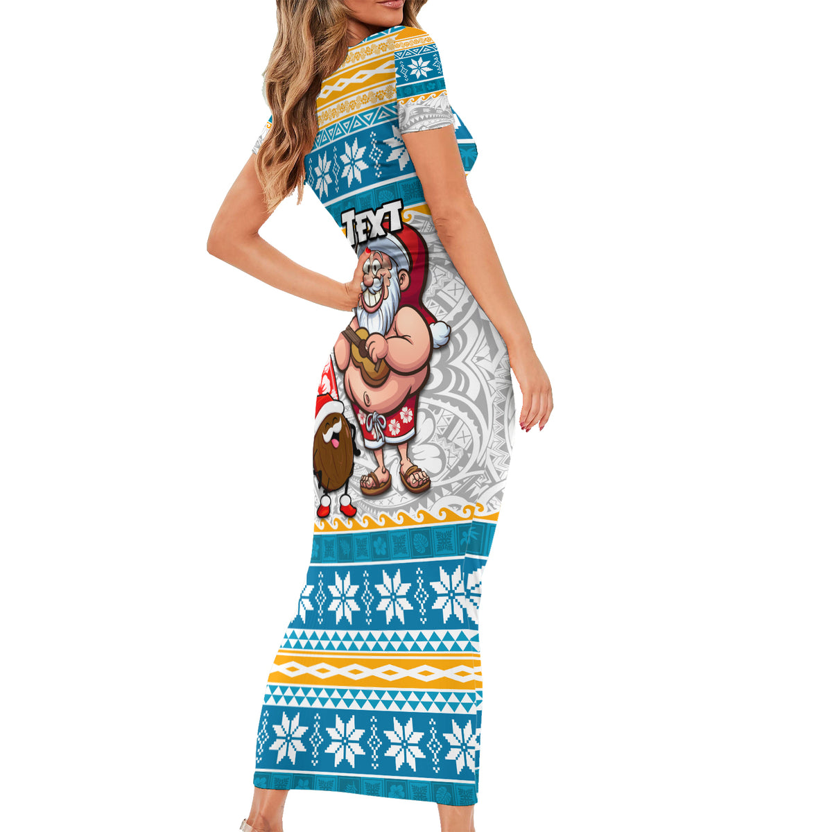 Custom Hawaii Mele Kalikimaka Family Matching Short Sleeve Bodycon Dress and Hawaiian Shirt Funny Santa and Coconut Mix Kakau Pattern LT03 - Polynesian Pride