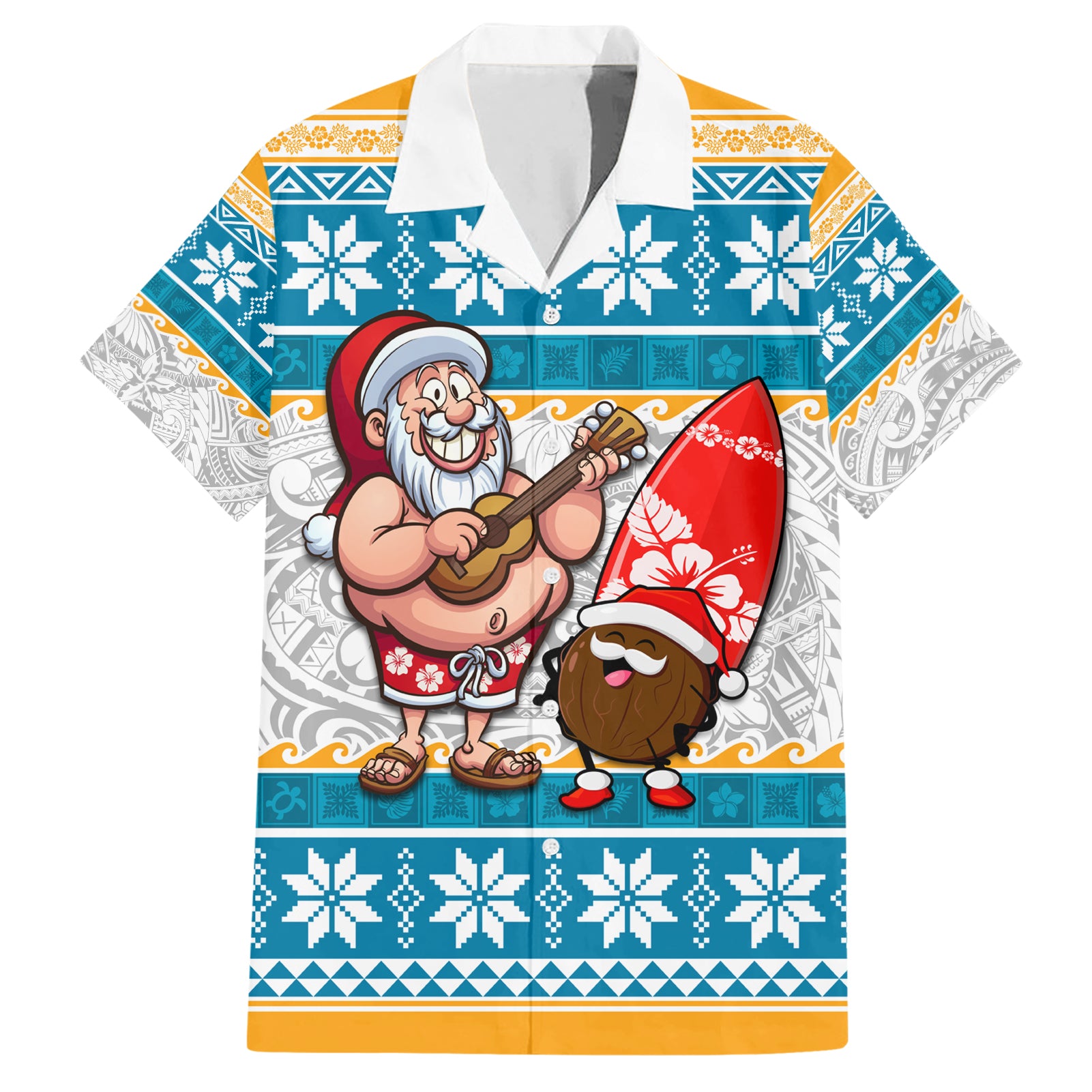 Custom Hawaii Mele Kalikimaka Hawaiian Shirt Funny Santa and Coconut Mix Kakau Pattern LT03 Blue - Polynesian Pride