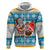 Custom Hawaii Mele Kalikimaka Hoodie Funny Santa and Coconut Mix Kakau Pattern LT03 Zip Hoodie Blue - Polynesian Pride