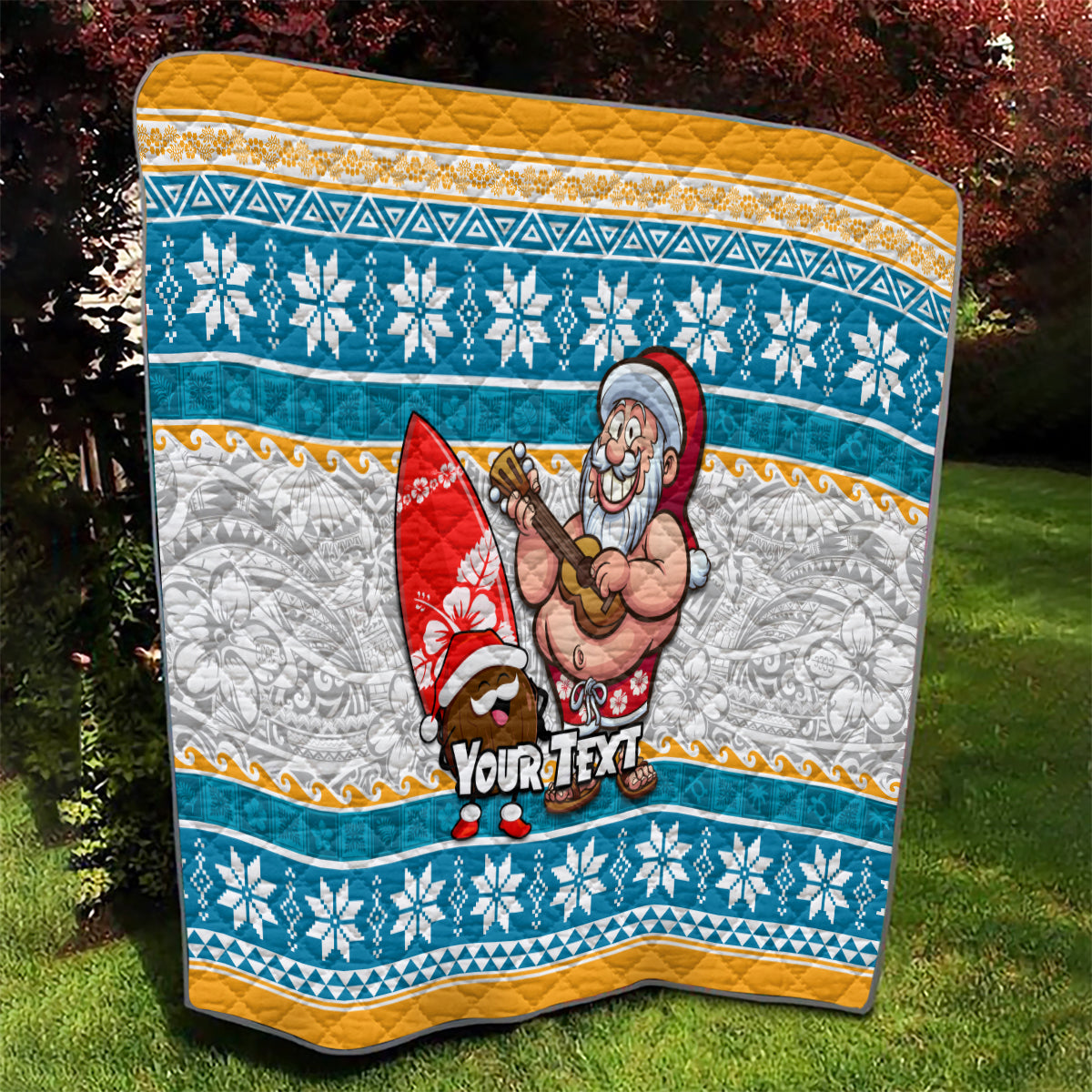 Custom Hawaii Mele Kalikimaka Quilt Funny Santa and Coconut Mix Kakau Pattern LT03 - Polynesian Pride