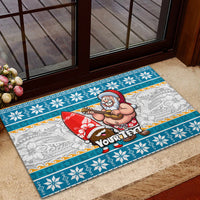 Custom Hawaii Mele Kalikimaka Rubber Doormat Funny Santa and Coconut Mix Kakau Pattern LT03 - Polynesian Pride