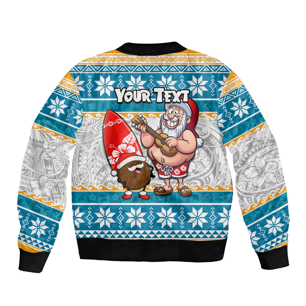 Custom Hawaii Mele Kalikimaka Sleeve Zip Bomber Jacket Funny Santa and Coconut Mix Kakau Pattern LT03 - Polynesian Pride