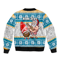 Custom Hawaii Mele Kalikimaka Sleeve Zip Bomber Jacket Funny Santa and Coconut Mix Kakau Pattern LT03 - Polynesian Pride