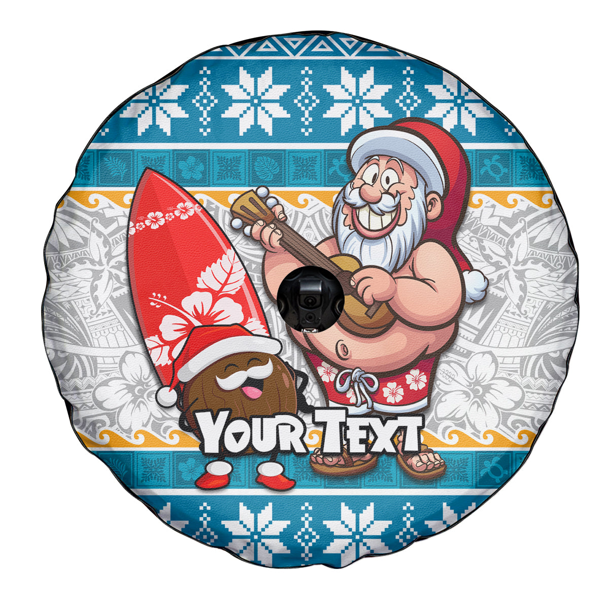 Custom Hawaii Mele Kalikimaka Spare Tire Cover Funny Santa and Coconut Mix Kakau Pattern LT03 - Polynesian Pride