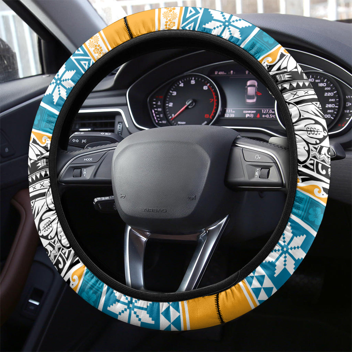 Custom Hawaii Mele Kalikimaka Steering Wheel Cover Funny Santa and Coconut Mix Kakau Pattern