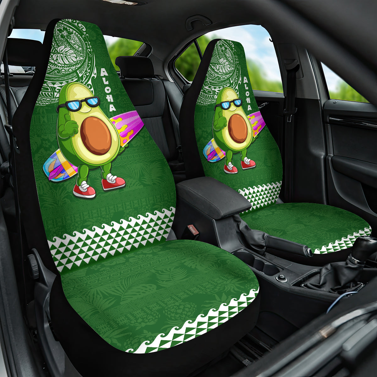 Hawaii Car Seat Cover Aloha Funny Avocado Mix Kakau Hawaiian Tribal LT03 One Size Green - Polynesian Pride