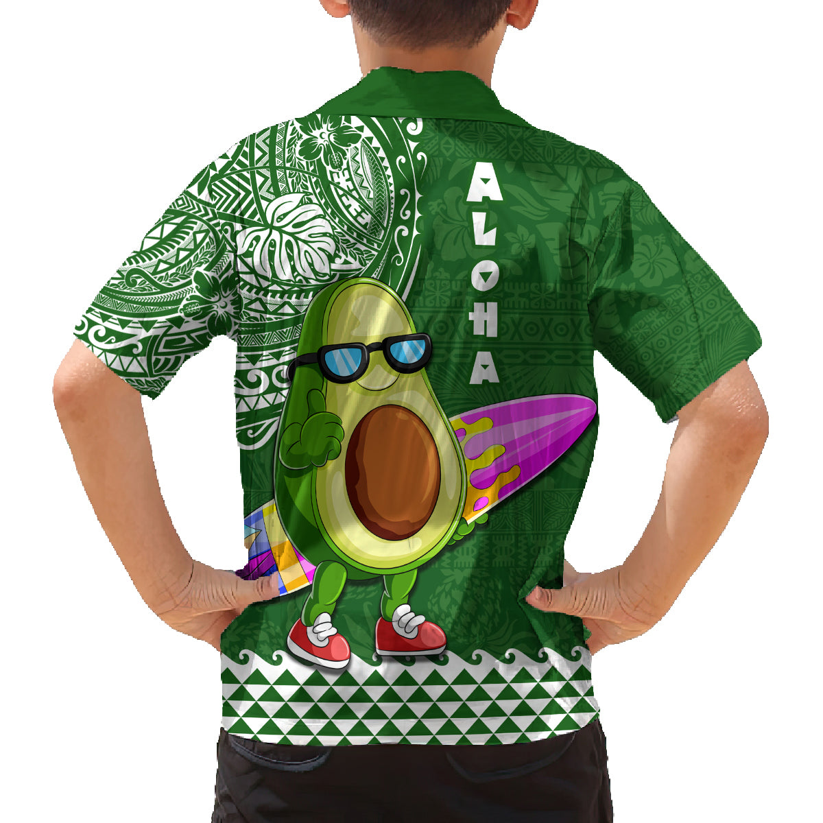 Hawaii Family Matching Off Shoulder Maxi Dress and Hawaiian Shirt Aloha Funny Avocado Mix Kakau Hawaiian Tribal LT03 - Polynesian Pride