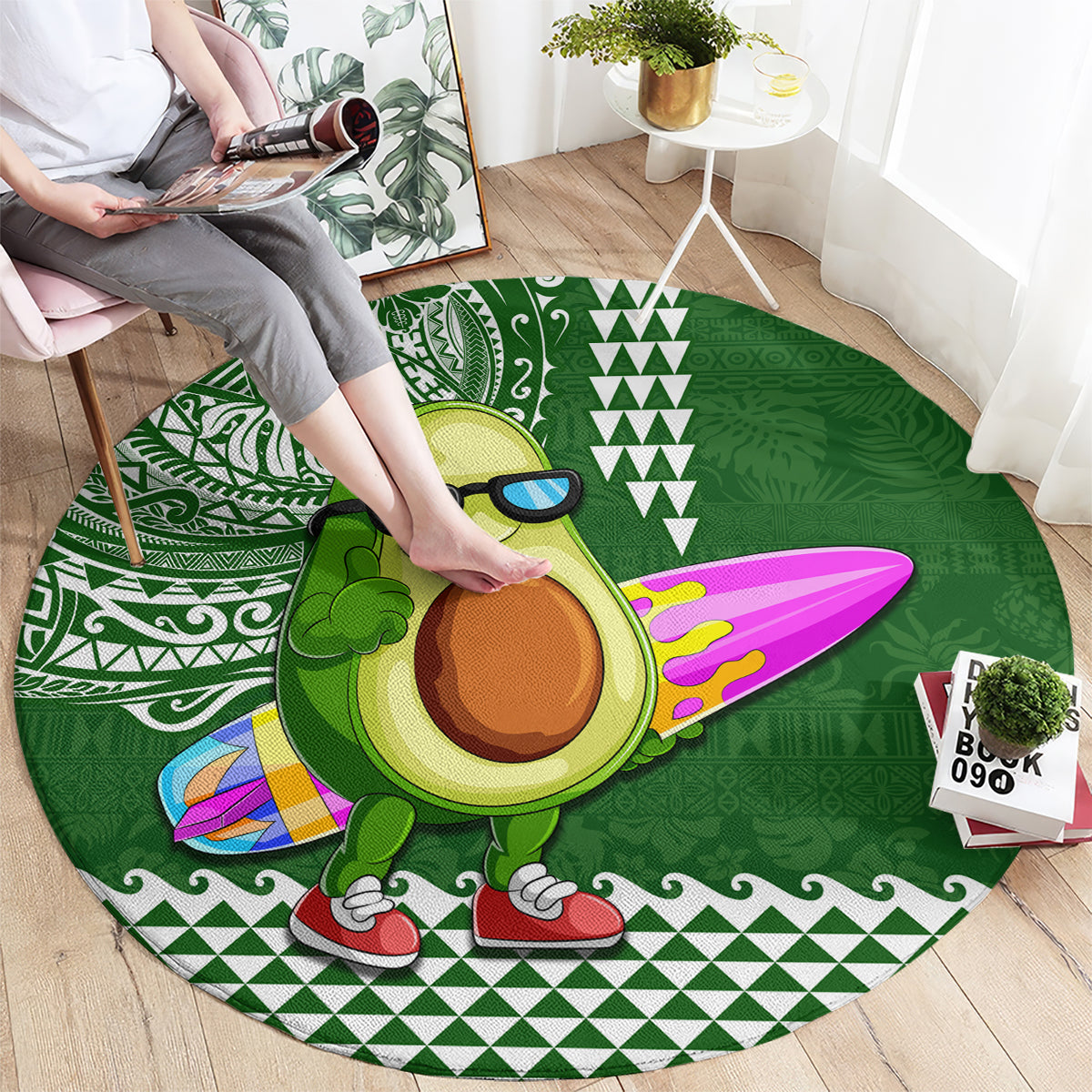 Hawaii Round Carpet Aloha Funny Avocado Mix Kakau Hawaiian Tribal LT03 - Polynesian Pride