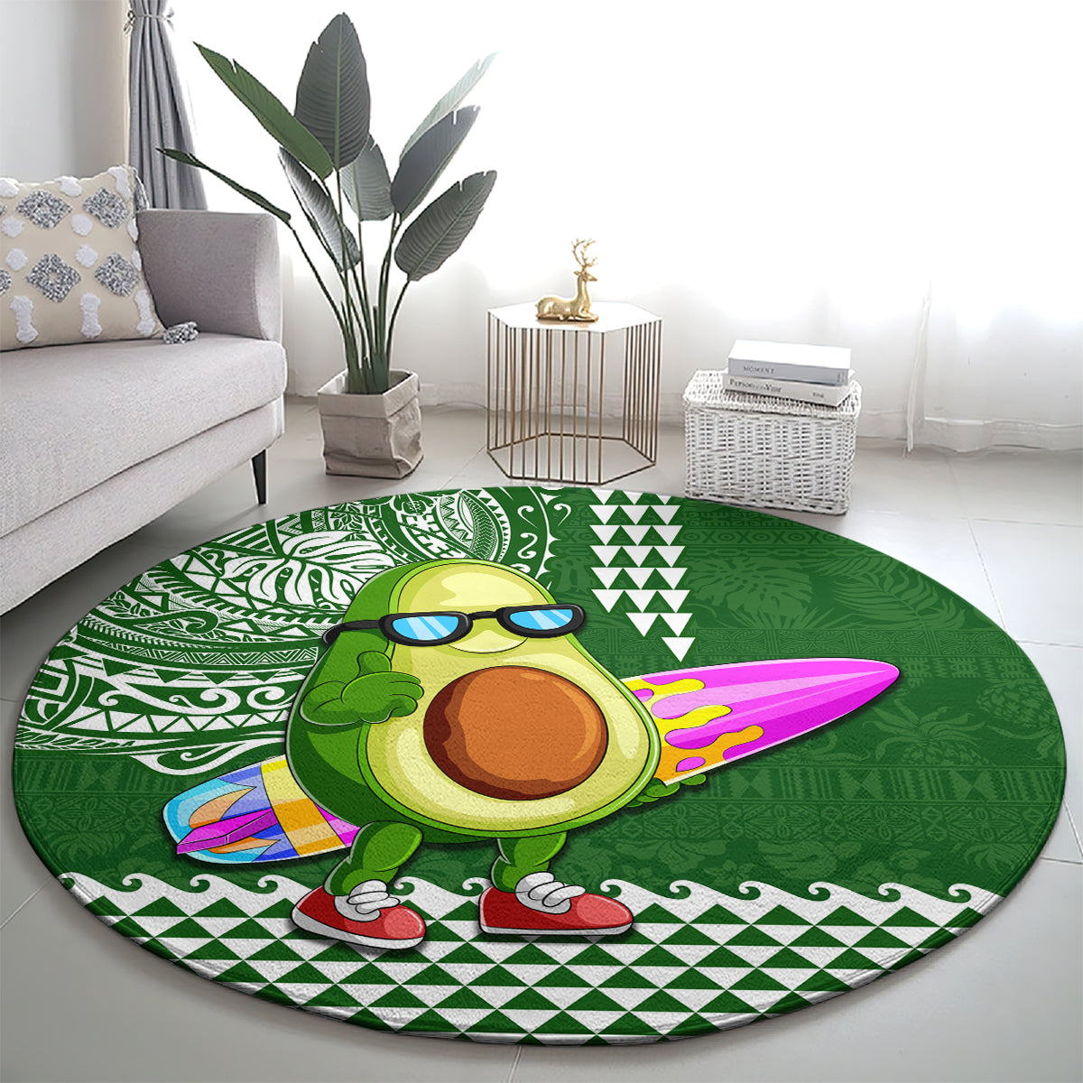 Hawaii Round Carpet Aloha Funny Avocado Mix Kakau Hawaiian Tribal LT03 - Polynesian Pride