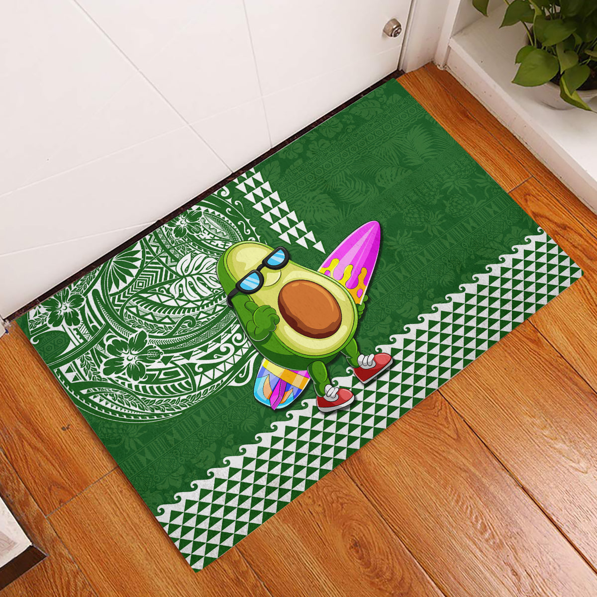 Hawaii Rubber Doormat Aloha Funny Avocado Mix Kakau Hawaiian Tribal LT03 Green - Polynesian Pride