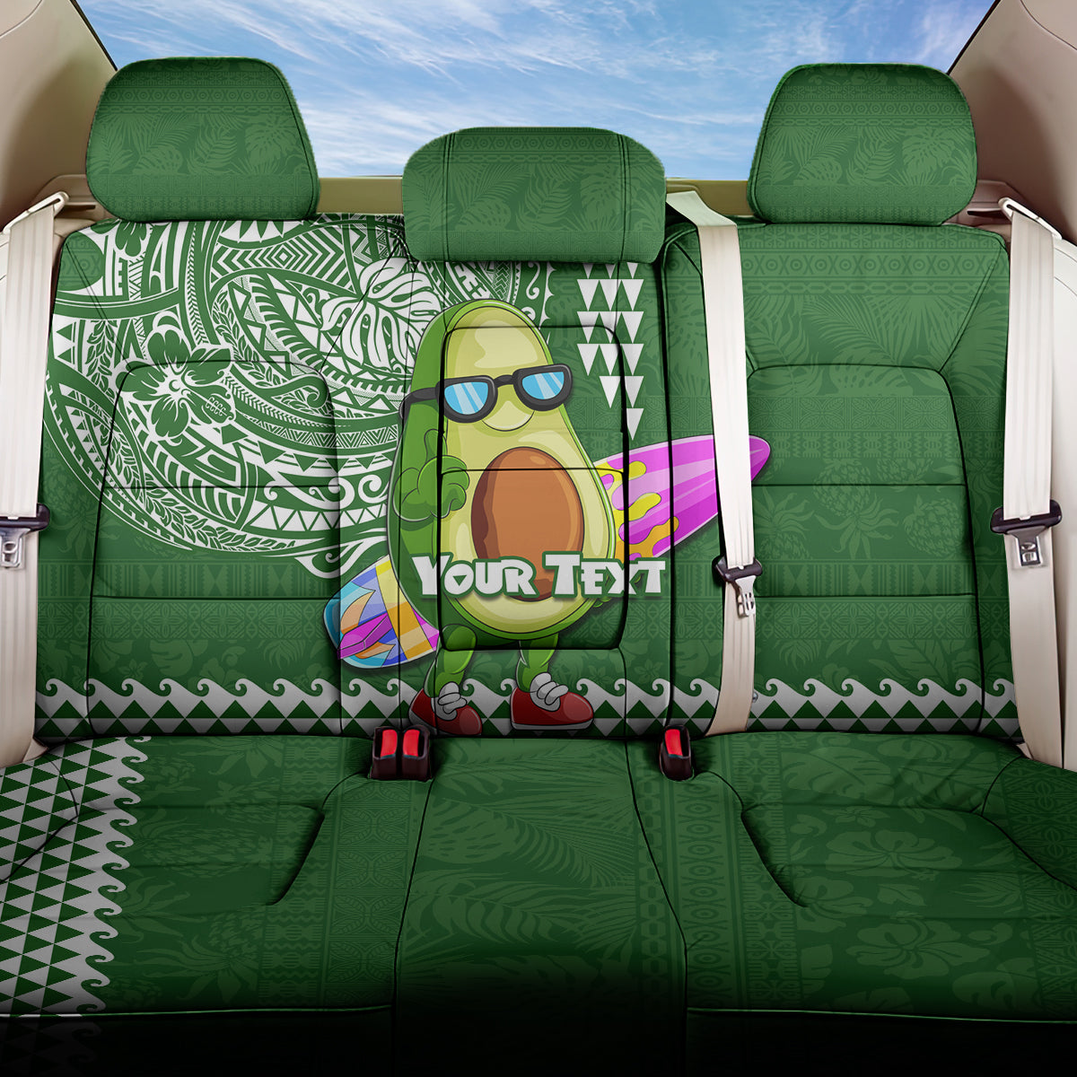 Aloha Avocado Funny Fruits Custom Back Car Seat Cover Mix Hawaiian Kakau Tribal LT03 One Size Green - Polynesian Pride