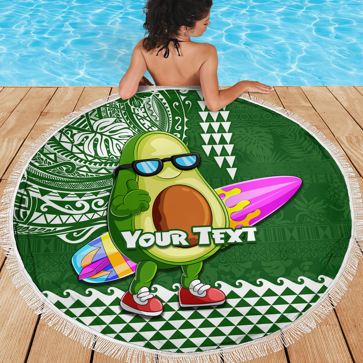 Aloha Avocado Funny Fruits Custom Beach Blanket Mix Hawaiian Kakau Tribal LT03 - Polynesian Pride