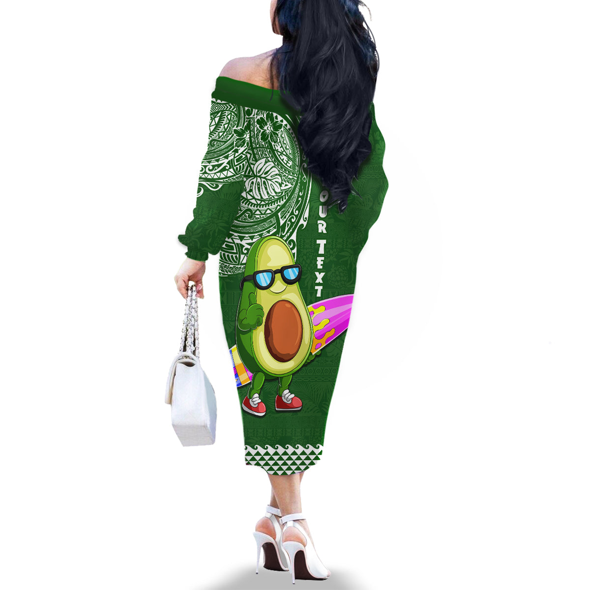 Aloha Avocado Funny Fruits Custom Family Matching Off Shoulder Long Sleeve Dress and Hawaiian Shirt Mix Hawaiian Kakau Tribal LT03 - Polynesian Pride