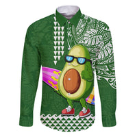 Aloha Avocado Funny Fruits Custom Family Matching Puletasi Dress and Hawaiian Shirt Mix Hawaiian Kakau Tribal LT03 Dad's Shirt - Long Sleeve Green - Polynesian Pride