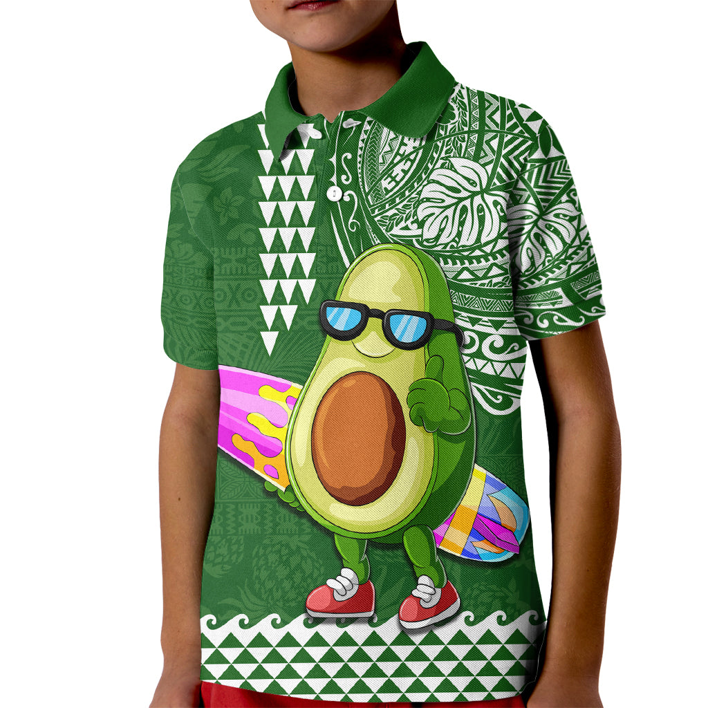 Aloha Avocado Funny Fruits Custom Kid Polo Shirt Mix Hawaiian Kakau Tribal LT03 Kid Green - Polynesian Pride