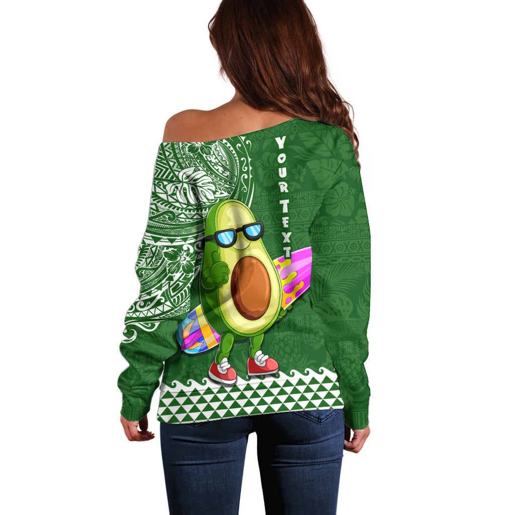 Aloha Avocado Funny Fruits Custom Off Shoulder Sweater Mix Hawaiian Kakau Tribal LT03 - Polynesian Pride