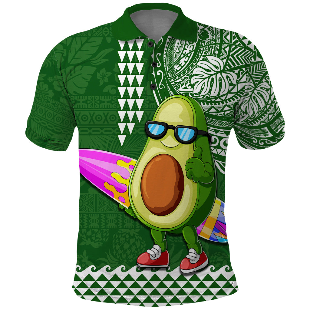 Aloha Avocado Funny Fruits Custom Polo Shirt Mix Hawaiian Kakau Tribal LT03 Green - Polynesian Pride