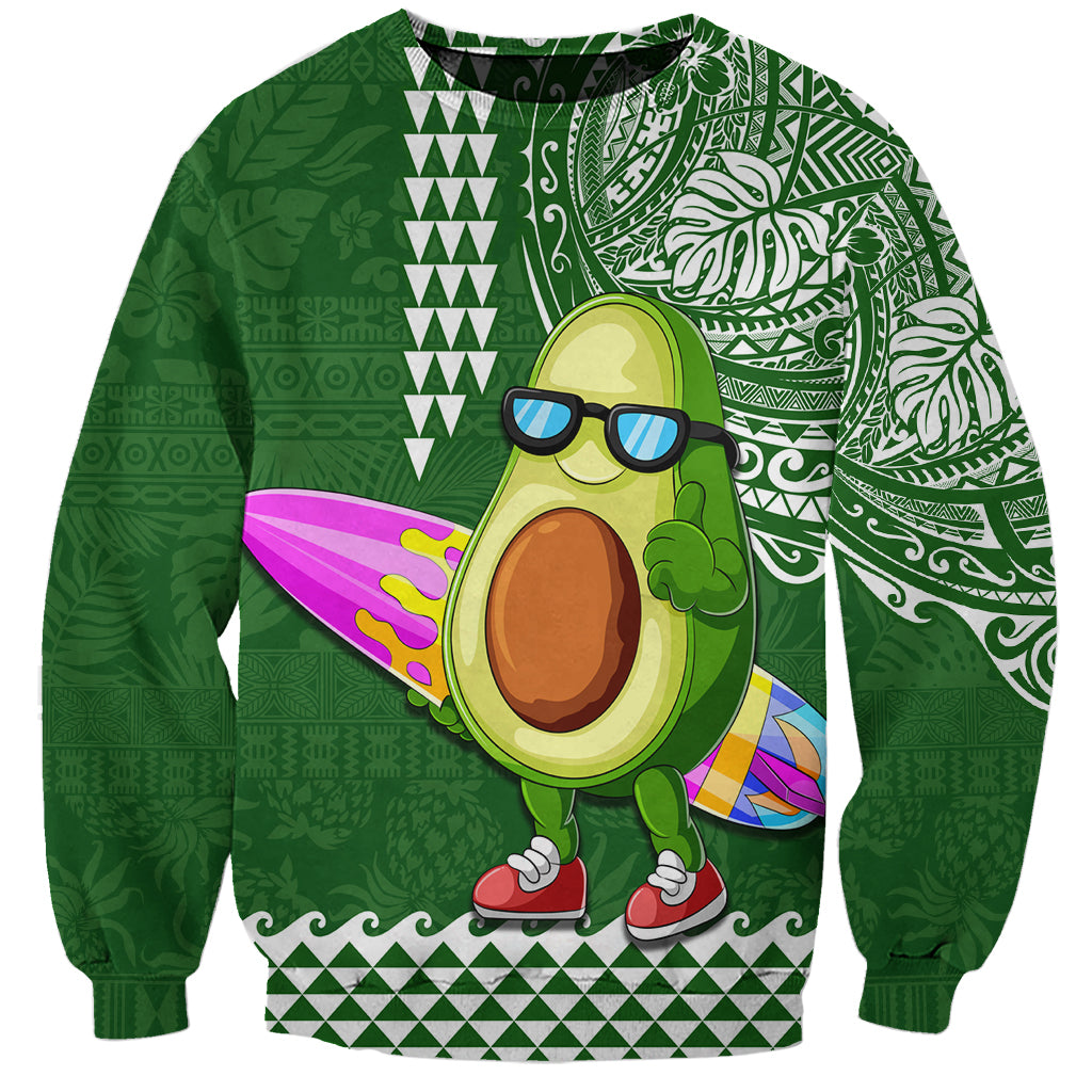 Aloha Avocado Funny Fruits Custom Sweatshirt Mix Hawaiian Kakau Tribal LT03 Unisex Green - Polynesian Pride