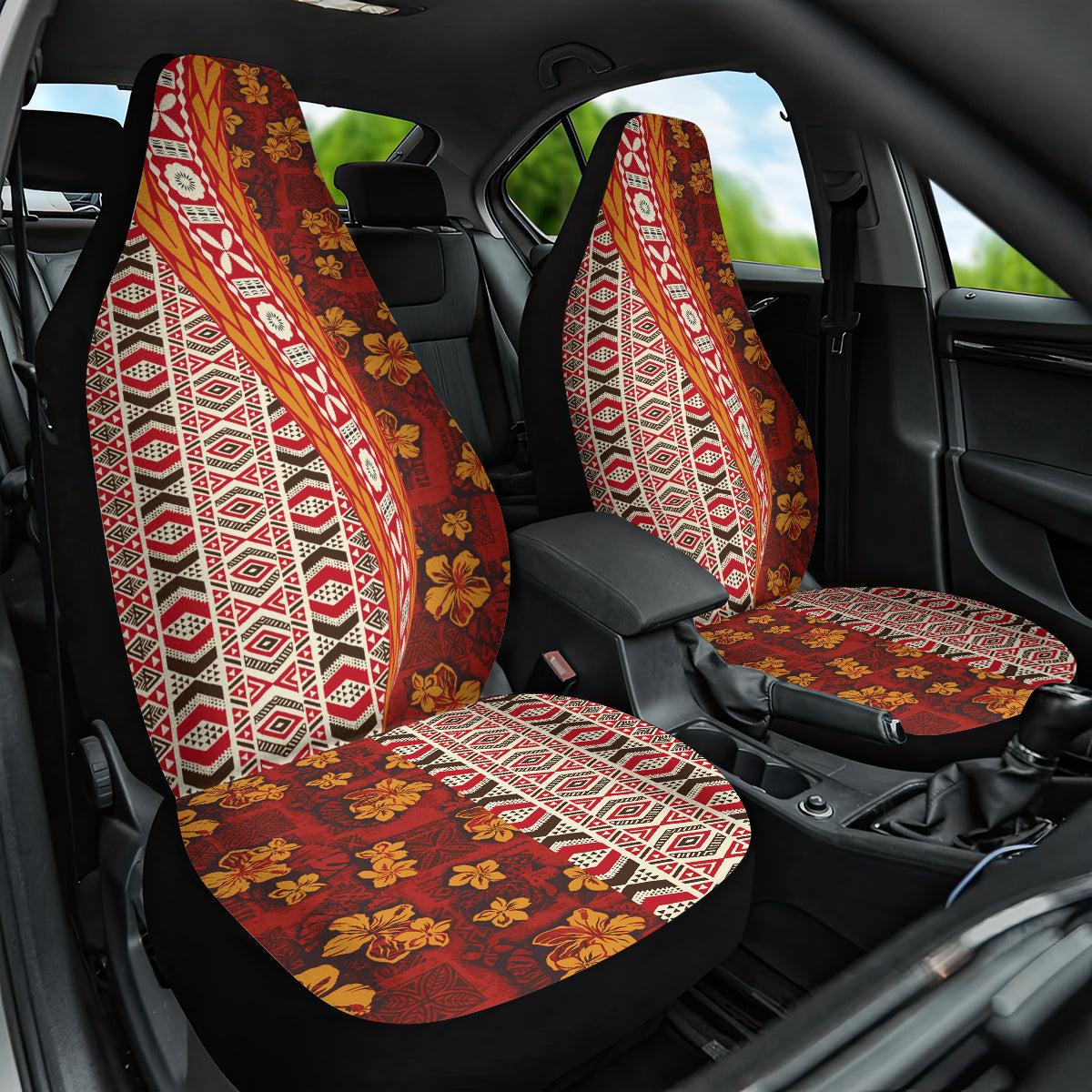 Hawaii Native Tapa Elements and Hibiscus Flowers Car Seat Cover LT03 One Size Red - Polynesian Pride