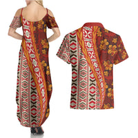 Hawaii Native Tapa Elements and Hibiscus Flowers Couples Matching Summer Maxi Dress and Hawaiian Shirt LT03 - Polynesian Pride