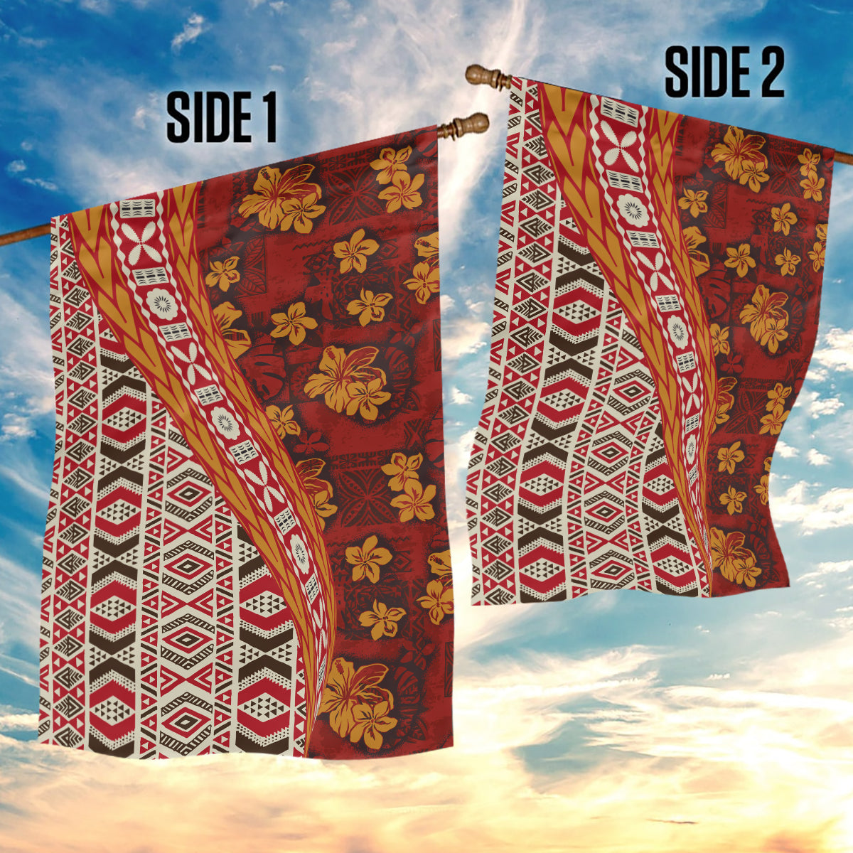 Hawaii Native Tapa Elements and Hibiscus Flowers Garden Flag LT03 - Polynesian Pride