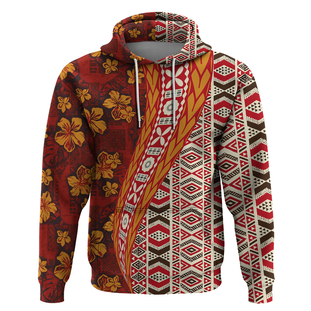 Hawaii Native Tapa Elements and Hibiscus Flowers Hoodie LT03 Pullover Hoodie Red - Polynesian Pride