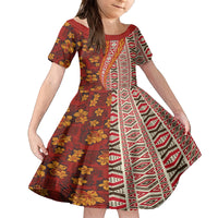 Hawaii Native Tapa Elements and Hibiscus Flowers Kid Short Sleeve Dress LT03 KID Red - Polynesian Pride