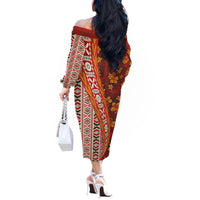 Hawaii Native Tapa Elements and Hibiscus Flowers Off The Shoulder Long Sleeve Dress LT03 - Polynesian Pride
