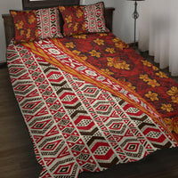 Hawaii Native Tapa Elements and Hibiscus Flowers Quilt Bed Set LT03 Red - Polynesian Pride
