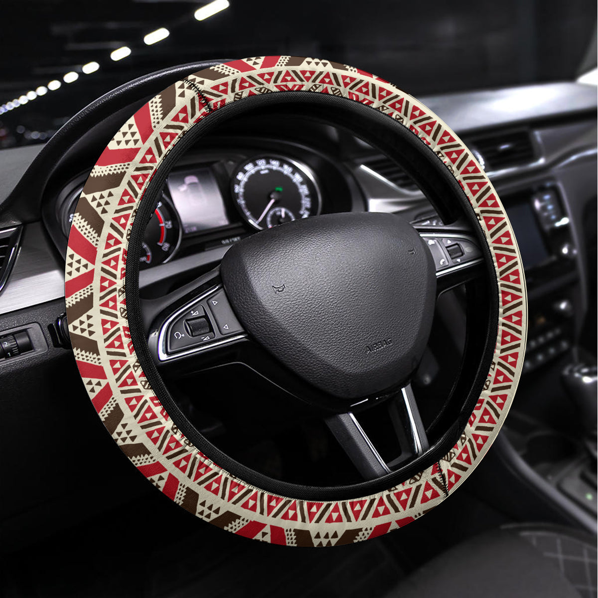 Hawaii Native Tapa Elements and Hibiscus Flowers Steering Wheel Cover LT03 Universal Fit Red - Polynesian Pride