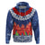 Samoan Tapa Hoodie Ula Fala and Teuila Flower LT03 Pullover Hoodie Blue - Polynesian Pride