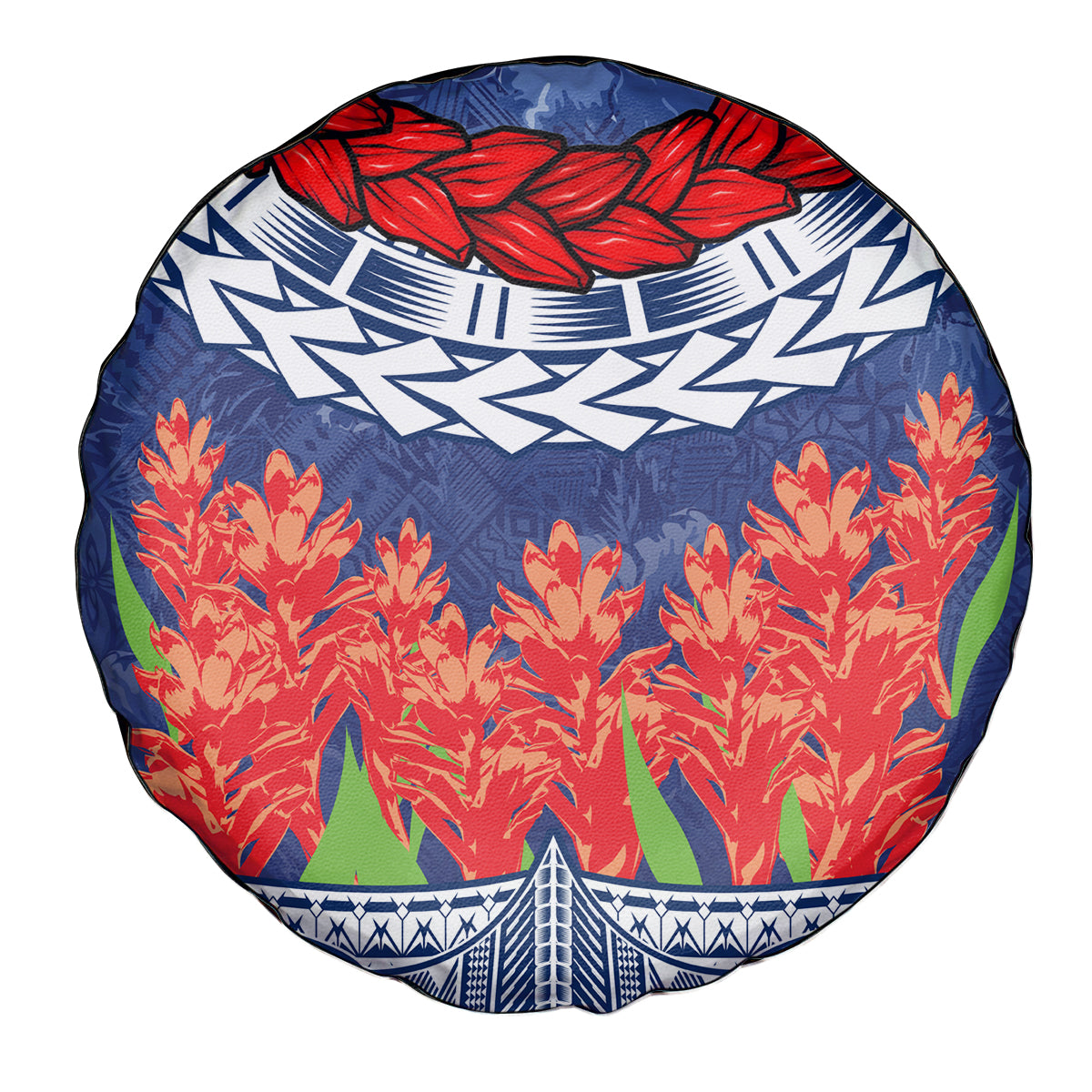 Samoan Tapa Spare Tire Cover Ula Fala and Teuila Flower LT03 - Polynesian Pride