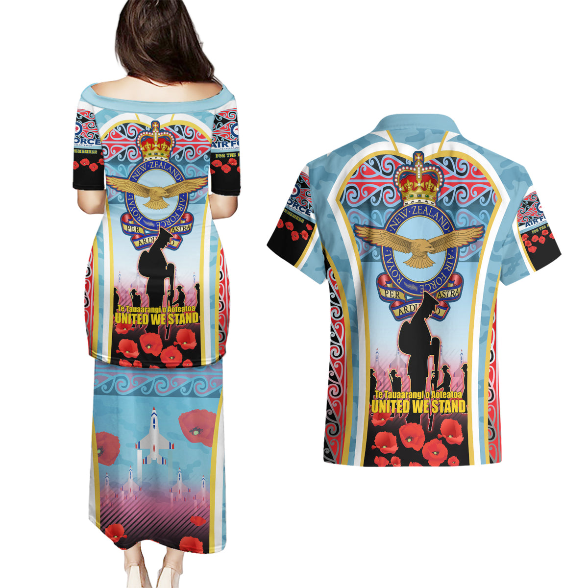 Royal New Zealand Air Force ANZAC Day Couples Matching Puletasi and Hawaiian Shirt Te Tauaarangi o Aotearoa LT03 - Polynesian Pride