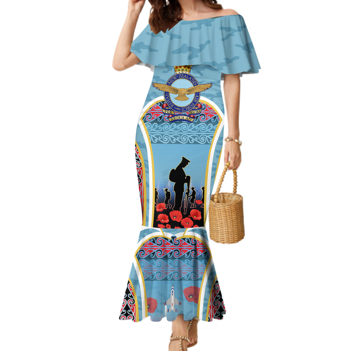 Royal New Zealand Air Force ANZAC Day Family Matching Mermaid Dress and Hawaiian Shirt Te Tauaarangi o Aotearoa LT03 Mom's Dress Blue - Polynesian Pride