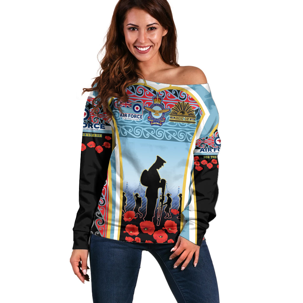 Royal New Zealand Air Force ANZAC Day Off Shoulder Sweater Te Tauaarangi o Aotearoa LT03 Women Blue - Polynesian Pride