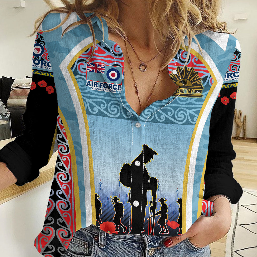 Royal New Zealand Air Force ANZAC Day Women Casual Shirt Te Tauaarangi o Aotearoa LT03 Female Blue - Polynesian Pride