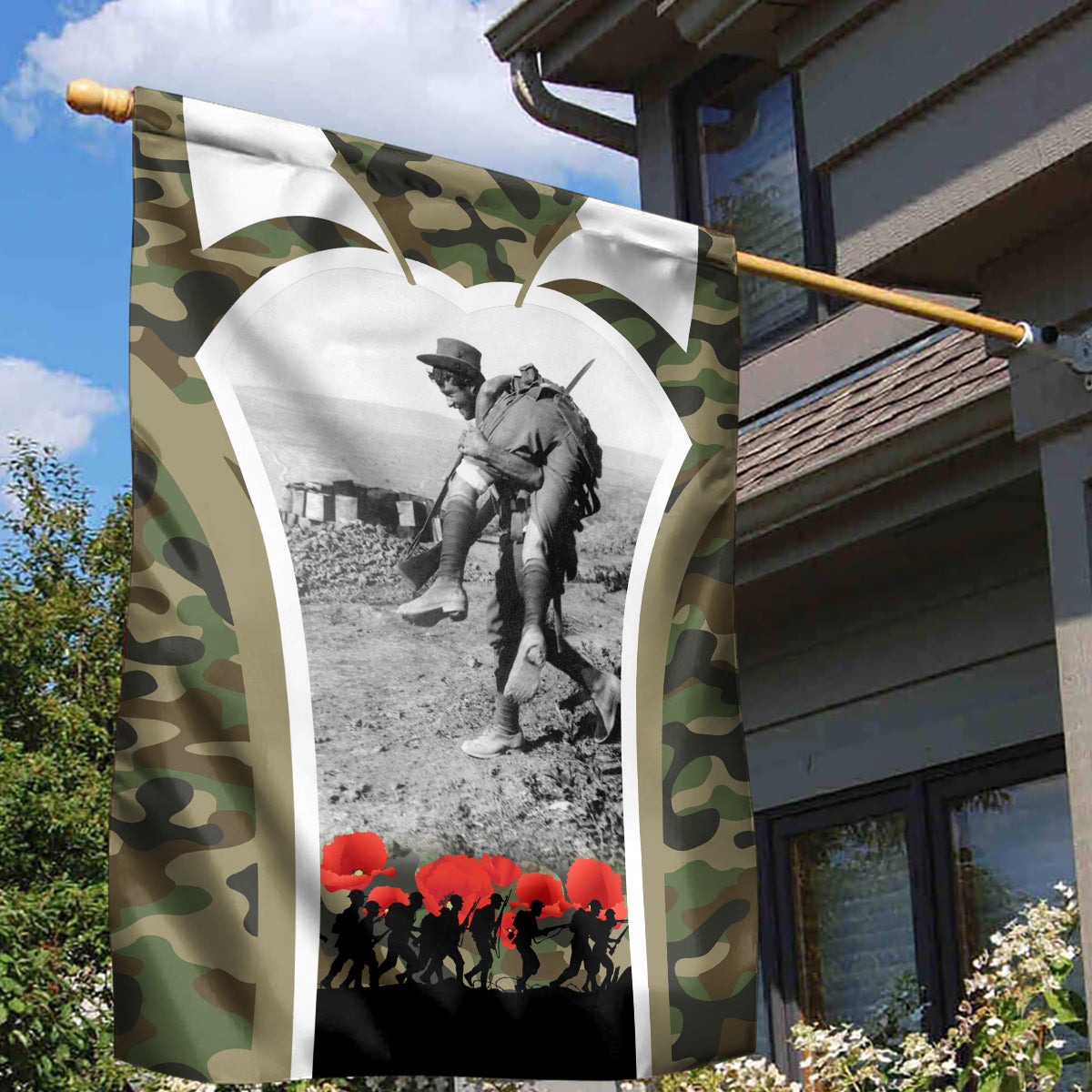 New Zealand and Australia ANZAC Day Garden Flag Koala and Kiwi Bird Soldier Gallipoli Camouflage Style LT03 - Polynesian Pride