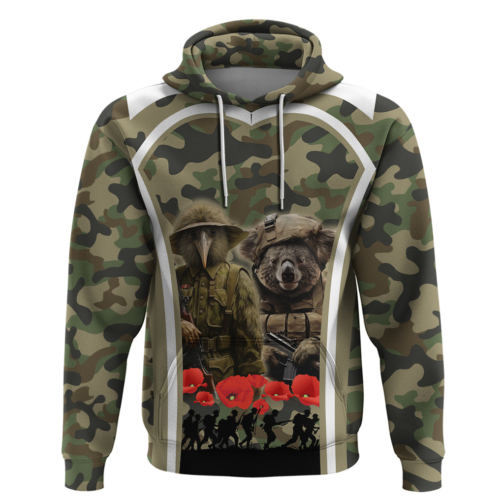New Zealand and Australia ANZAC Day Zip Hoodie Koala and Kiwi Bird Soldier Gallipoli Camouflage Style LT03 Pullover Hoodie Green - Polynesian Pride