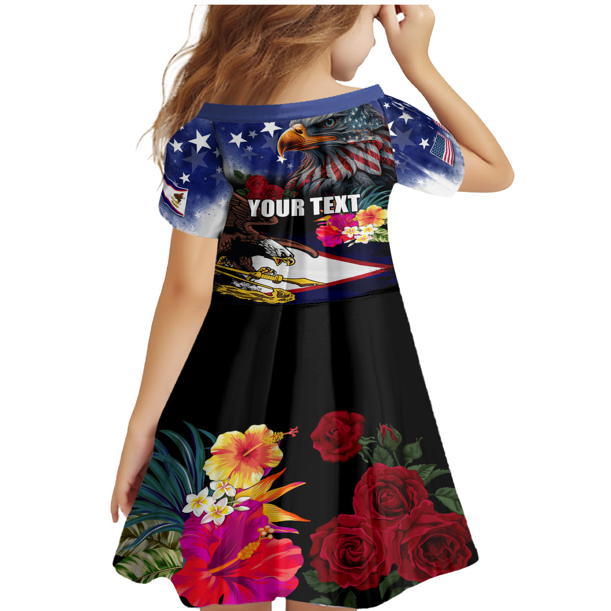 United States and American Samoa Family Matching Mermaid Dress and Hawaiian Shirt Bald Eagle Rose and Hibiscus Flower