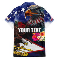 United States and American Samoa Family Matching Off Shoulder Short Dress and Hawaiian Shirt Bald Eagle Rose and Hibiscus Flower