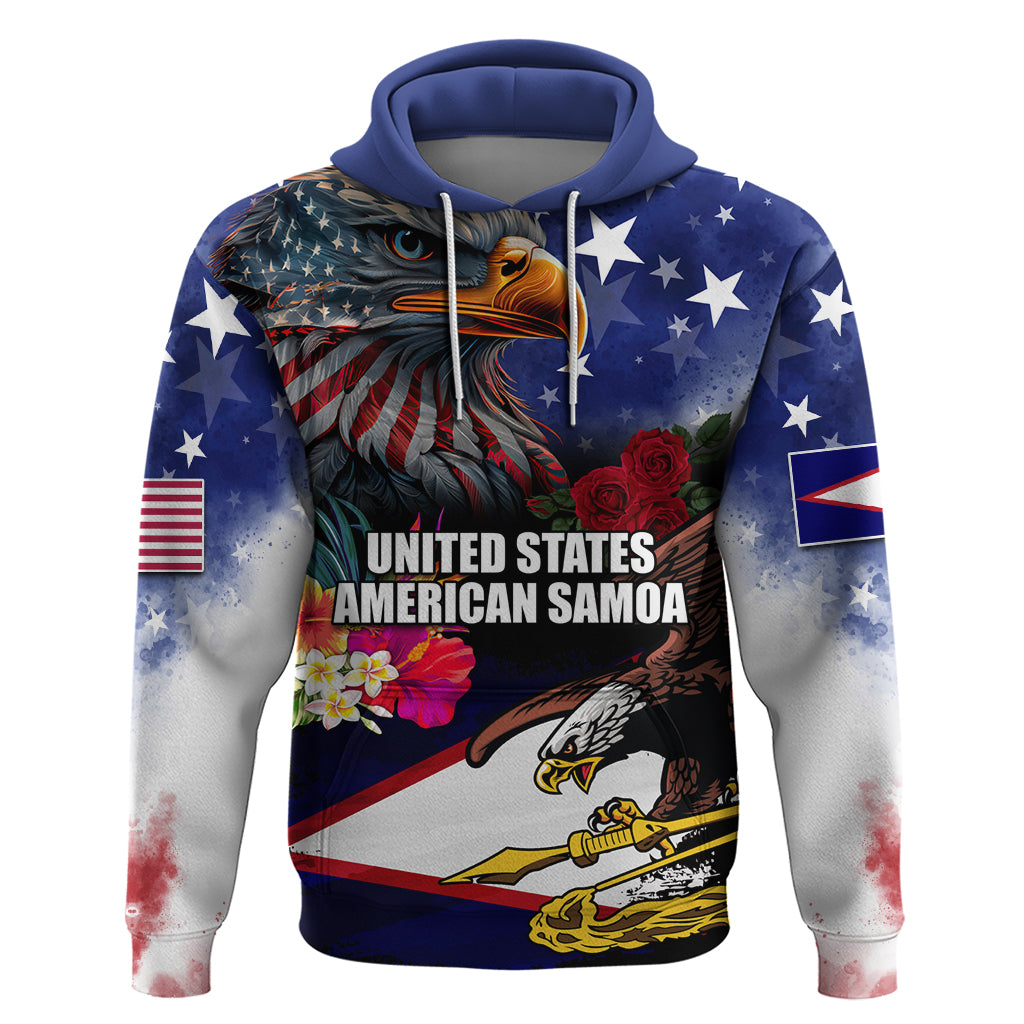 United States and American Samoa Hoodie Bald Eagle Rose and Hibiscus Flower