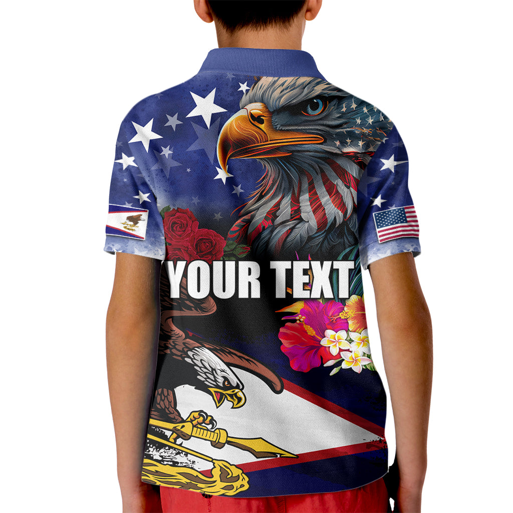 United States and American Samoa Kid Polo Shirt Bald Eagle Rose and Hibiscus Flower