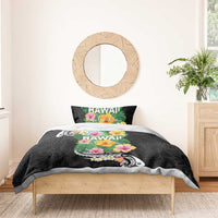 Hawaii Aloha Tropical Leaves and Flower Bedding Set with Polynesian Art Tattoo Black Color - Polynesian Pride