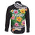 Hawaii Aloha Tropical Leaves and Flower Family Matching Long Sleeve Bodycon Dress and Hawaiian Shirt with Polynesian Art Tattoo Black Color - Polynesian Pride