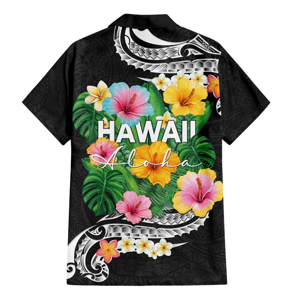 Hawaii Aloha Tropical Leaves and Flower Family Matching Mermaid Dress and Hawaiian Shirt with Polynesian Art Tattoo Black Color LT03 - Polynesian Pride