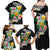 Hawaii Aloha Tropical Leaves and Flower Family Matching Off Shoulder Maxi Dress and Hawaiian Shirt with Polynesian Art Tattoo Black Color - Polynesian Pride