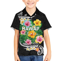 Hawaii Aloha Tropical Leaves and Flower Family Matching Tank Maxi Dress and Hawaiian Shirt with Polynesian Art Tattoo Black Color - Polynesian Pride